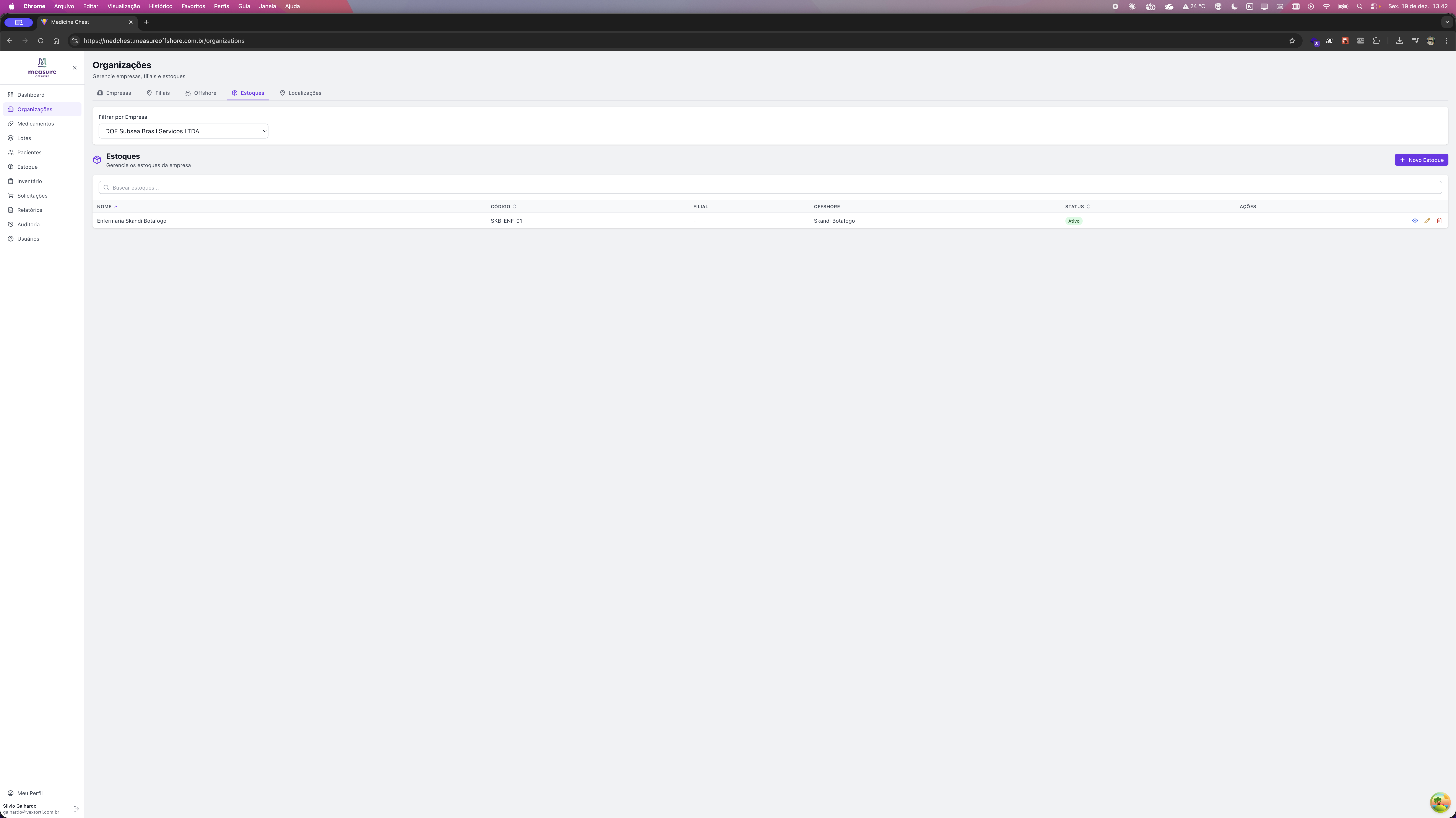 Listagem de Estoques